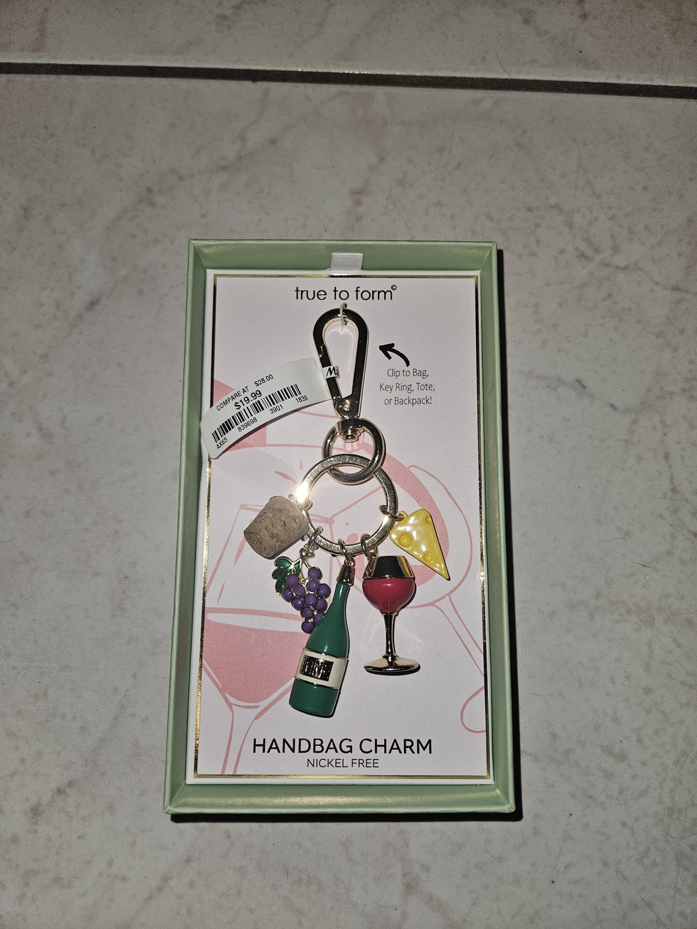 True to Form Colorful Wine & Cheese Handbag Charm Keychain